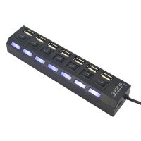 USB хаб Memos 7SW на 7 портів USB 2.0 Black, розгалужувач із кнопками on off HUB Чорний