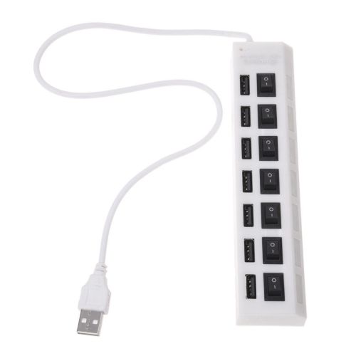 USB хаб Memos 7SW на 7 портів USB 2.0 White, розгалужувач із кнопками on off HUB білий