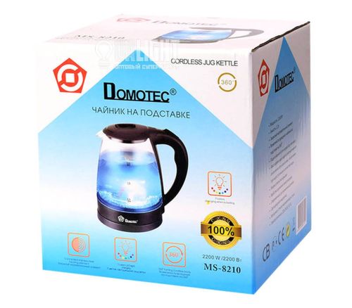 Стеклянный электрочайник Domotec MS-8210 Black 2200W 2.2 л, чайник электрический с цветной RGB подсветкой.