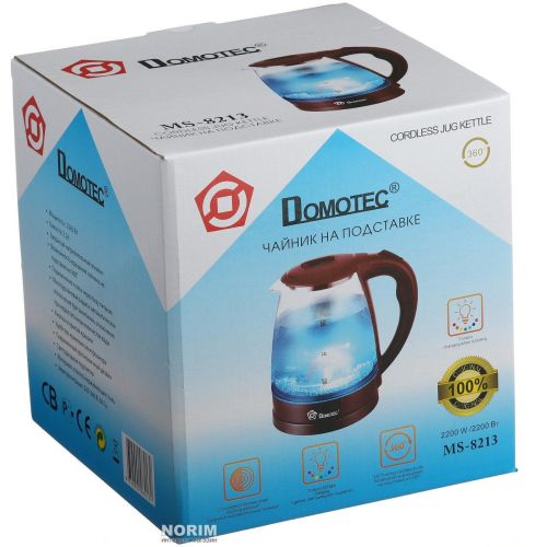 Стеклянный электрочайник Domotec MS-8213 Red 2200W 2.2 л, чайник электрический с цветной RGB подсветкой