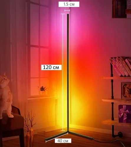 Підлоговий кутовий RGB торшер світильник Nook Lamp 120 см з пультом управління, кутова світлодіодна LED лампа підсвічування з різними режимами Чорний