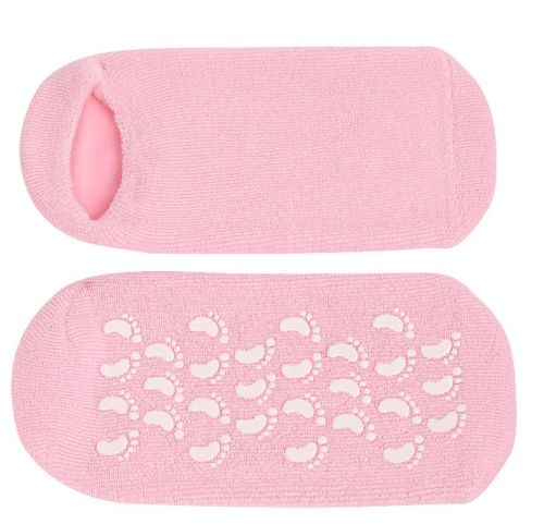 Зволожуючі гелеві шкарпетки для педикюру SPA Gel Socks рожеві, косметичні шкарпетки для СПА процедур з антиковзаючим покриттям і зволожуючим гелем