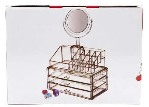 Настільний акриловий органайзер Cosmetic Box CX-8702 C дзеркалом для косметики і дрібниць JN-870, косметичний бокс з висувними ящиками JN-878