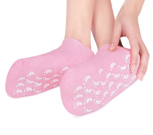 Зволожуючі гелеві шкарпетки для педикюру SPA Gel Socks рожеві, косметичні шкарпетки для СПА процедур з антиковзаючим покриттям і зволожуючим гелем