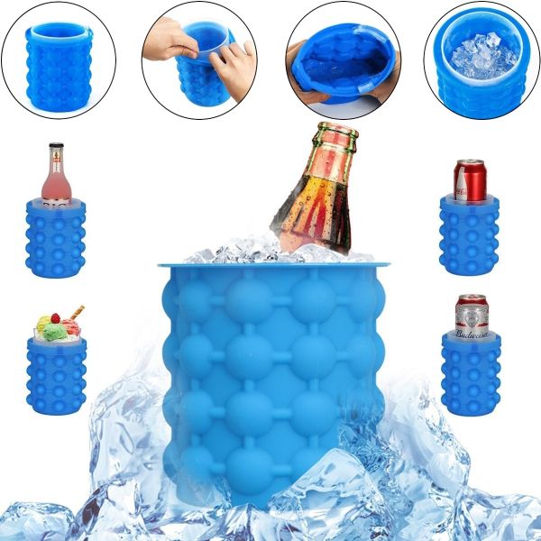 Силіконове відро для заморозки льоду Ice Cube Maker Genie двокамерна форма для виготовлення зберігання льоду, охолодження напоїв в пляшках з кришкою