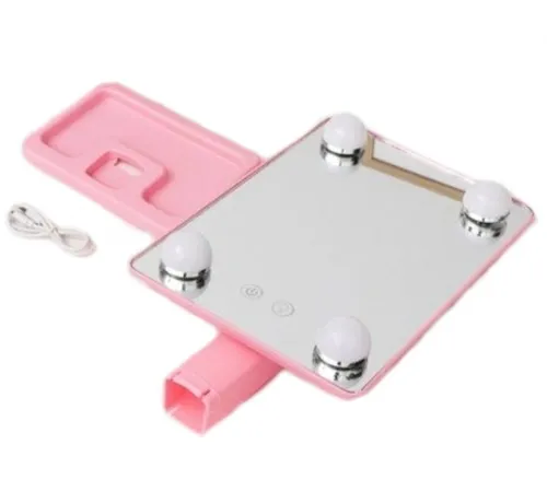 Настільне Косметичне дзеркало Cosmetie mirror 360 Rotation Angel з LED підсвічуванням для макіяжу, компактне прямокутне сенсорне дзеркало Рожеве