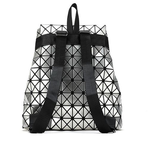 Спортивний жіночий геометричний рюкзак, Bao Bao Geometric Issey Miyake Silver Style, Маленький модний сріблястий портфель Бао Бао з екошкіри