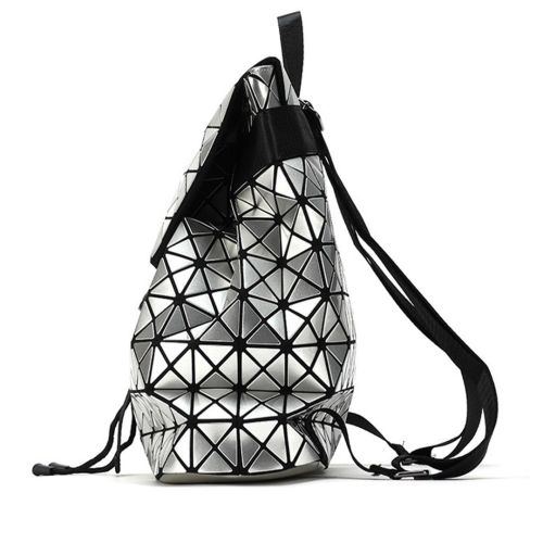 Спортивний жіночий геометричний рюкзак, Bao Bao Geometric Issey Miyake Silver Style, Маленький модний сріблястий портфель Бао Бао з екошкіри