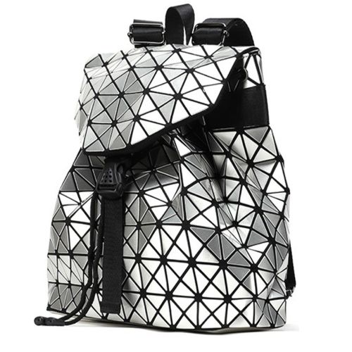 Спортивний жіночий геометричний рюкзак, Bao Bao Geometric Issey Miyake Silver Style, Маленький модний сріблястий портфель Бао Бао з екошкіри