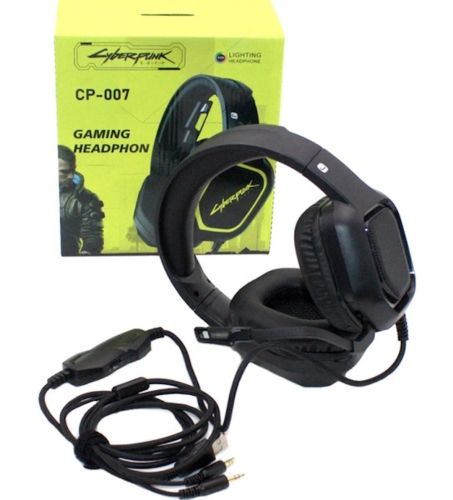Игровые проводные наушники Cyberpunk CP-007 с подсветкой и микрофоном Геймерские полноразмерные наушники с гарнитурой для ПК и ноутбука 96491 Черные