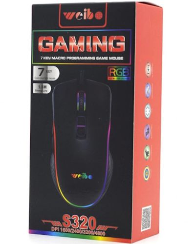 Ігрова дротова комп'ютерна мишка Weibo S320 USB 7 Кнопок з RGB підсвічуванням для ПК, геймерська USB миша 4800 DPI для комп'ютера і ноутбука Чорна
