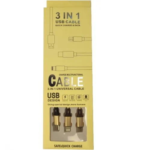 Тройной зарядный USB кабель Proda Azeada Cavalry PD-B92th 3в1 Micro-USB, Type-C, Lightning для зарядки телефона 1.5м, Зарядка шнур 2.4 А Золотой
