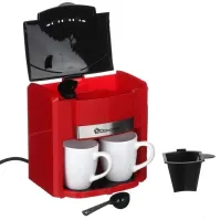 Крапельна кавоварка на дві чашки Domotec MS - 0705 c 2 керамічними чашками, Домашня електрична кавоварка для чаю та кави на 0.3 л 500W Червона
