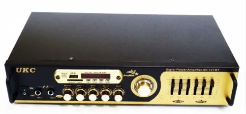 Стерео підсилювач потужності звуку UKC AV-121BT 200W, П'ятиканальний портативний стереопідсилювач з караоке на 2 Мікрофони, FM радіо і Bluetooth USB