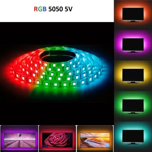 Універсальна світлодіодна стрічка SMD 5050-RGB для підсвічування телевізора 2м різнобарвна, Неонова LED підсвічування з пультом від USB повербанка