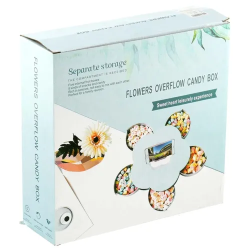 Обертається складна одноярусна цукерниця Flower Candy Box, Манежниця для цукерок і фруктів з підставкою під телефон, Тарілка для закусок 5 відсіків