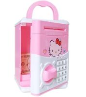 Детская электронная копилка сейф Hello Kitty с купюроприемником, электросейф для денег кодовым замком розовая