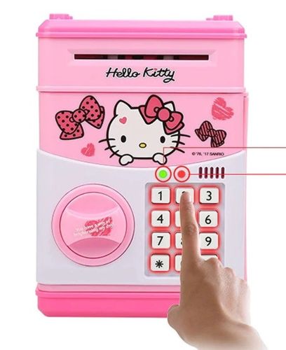 Детская электронная копилка сейф Hello Kitty с купюроприемником, электросейф для денег кодовым замком розовая