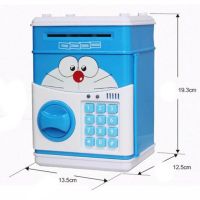 Дитяча електронна скарбничка сейф Cat Doraemon з купюроприймачем для грошей з кодовим замком електросейф з пін-кодом для купюр і монет для дітей синя