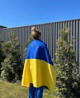 Великий тканинний прапор України 145х90 см жовто-синій, український з кишенею для флагштока на стіну, держак, жовтий з синім 145 х 90 BookOpt габардин