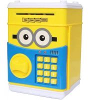 Детская электронная копилка сейф Minion с купюроприемником для денег с кодовым замком, электросейф Миньон с пин-кодом для купюр и монет Желтый