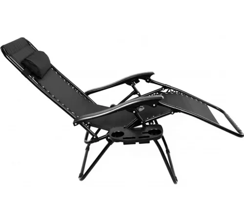 Розкладний шезлонг лежак Homart ZGC-001 Zero Gravity XXL до 150 кг з підсклянником, Садове складне крісло розкладачка Bonro 167A Чорний