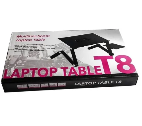 Складаний столик трансформер для ноутбука Laptop Table T8 з USB-охолодженням і підставкою для мишки, розкладний стіл для ноутбуків з вентилятором