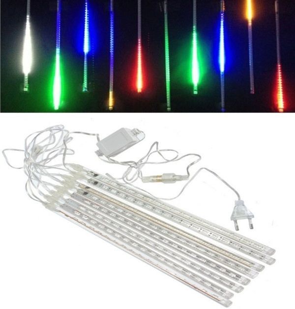 Вулична Led Гірлянда Meteor 8шт Метеоритний дощ RGB танучі бурульки кольорова, падаючий сніг 60см мульти Бурулька