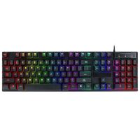 USB проводная геймерская компьютерная клавиатура Landslides KR-6300 с RGB Led подсветкой ATLANFA AT-6300, полноразмерная мембранная Черная
