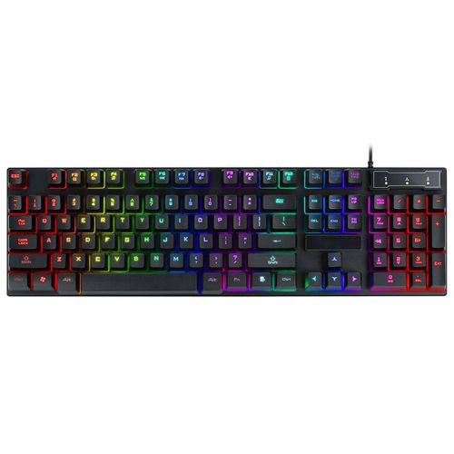 USB проводная геймерская компьютерная клавиатура Landslides KR-6300 с RGB Led подсветкой ATLANFA AT-6300, полноразмерная мембранная Черная