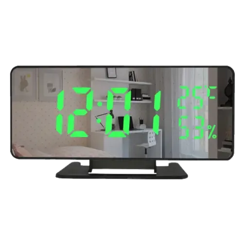  Дзеркальні настільні електронні LED Годинник VST-888Y зелені, світлодіодні цифрові годинник з будильником, датою і градусником для дому
