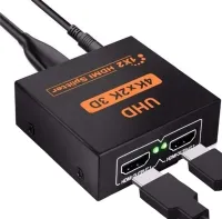 Двонаправлений комутатор розгалужувач відеосигналу Splitter 1x2 OEM HVS01 на 2 HDMI порту з підтримкою 4к, 2k, Активний спліттер 48512 Чорний