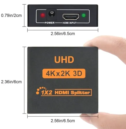 Двонаправлений комутатор розгалужувач відеосигналу Splitter 1x2 OEM HVS01 на 2 HDMI порту з підтримкою 4к, 2k, Активний спліттер 48512 Чорний