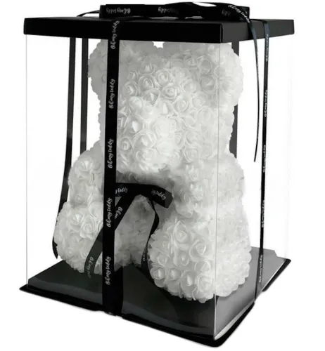 Маленький ведмедик з штучних 3D троянд Teddy Bear de Luxe 25 см White, Білий ведмідь Тедді