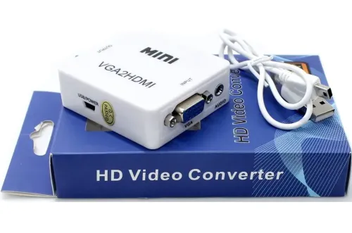 Конвертер перехідник VGA на HDMI Активний адаптер зі звуком і зовнішнім живленням VGA-HDMI аудіо вхід 3.5 mm Converter Mini 1080P