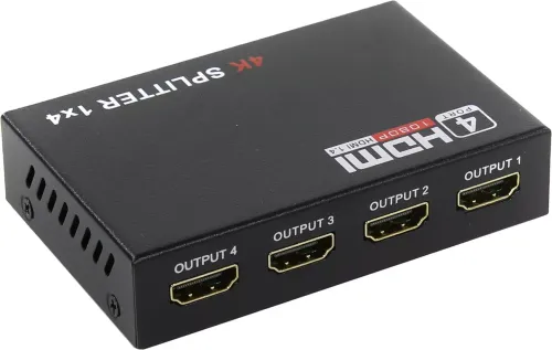 Активний HDMI розгалужувач відеосигналу Splitter 1x4 OEM на 4 HDMI порти з підтримкою 4K 2K, Чотириспрямований спліттер комутатор Чорний