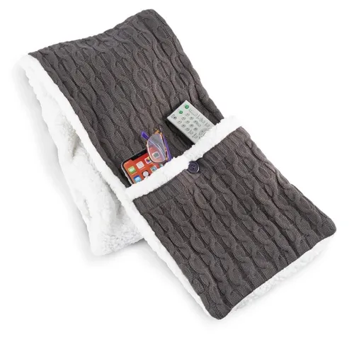Зимова двостороння безрукавка шарф з кишенями Huggle Pocket Scarf на флісі, М'який домашній плюшевий шарф жилетка на гудзиках Сірий