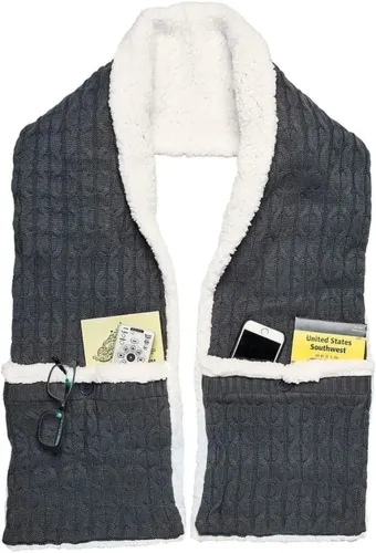 Зимова двостороння безрукавка шарф з кишенями Huggle Pocket Scarf на флісі, М'який домашній плюшевий шарф жилетка на гудзиках Сірий