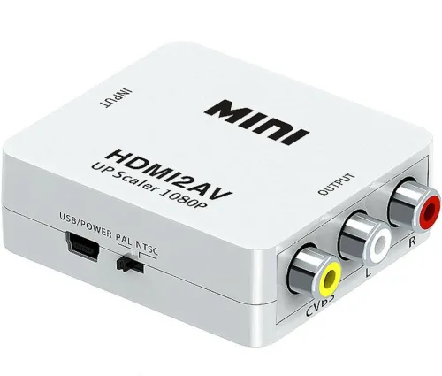 Активний конвертер перехідник HDMI на AV RCA AV P42 тюльпан зі звуком і зовнішнім живленням, Універсальний адаптер HDMI-AV Converter Mini 1080P Білий