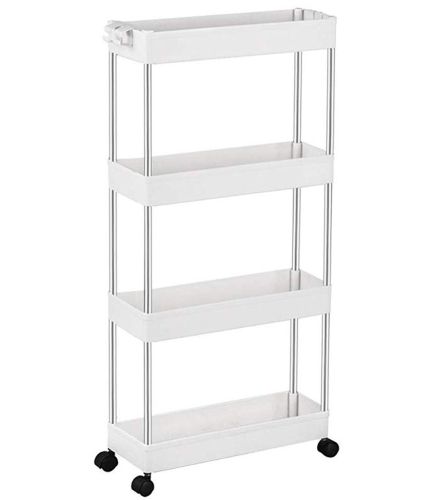 Підлогова вузька Полиця органайзер Bathroom Rack XYX-2020 на 4 яруси для кухні та ванної на коліщатках 40x22, 5x90 см, етажерка MAG-740 4 рівня Біла