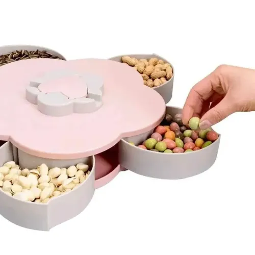 Обертається складна одноярусна цукерниця Flower Candy Box, Манежниця для цукерок і фруктів з підставкою під телефон, Тарілка для закусок 5 відсіків