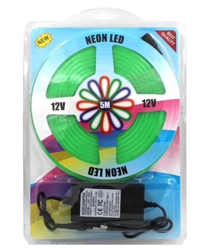 Світлодіодна силіконова стрічка LED NEON Green 0764 5 м з блоком живлення IP65, універсальна неонова гнучка підсвітка 12v-220v 5M в силіконі Зелена