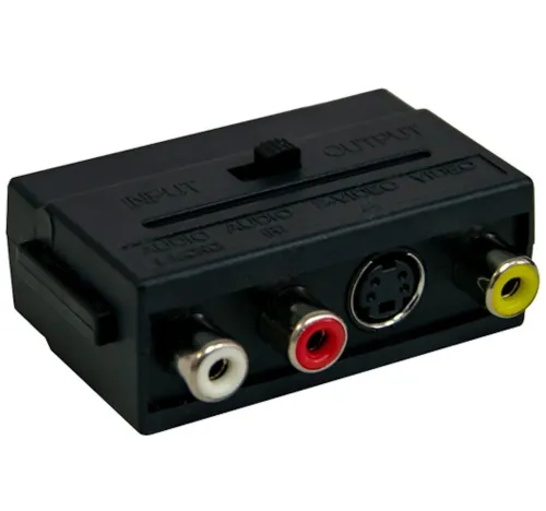 Універсальний перехідник SH-3009 SCART - 3 RCA + S-VIDEO з перемикачем, аудіо відео адаптер 21 пін скарт на 3 тюльпана для телевізора і приставки