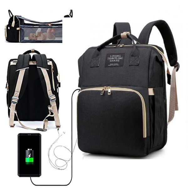 Сумка рюкзак ліжечко для мам 3 в 1 Living Traveling Share R053 Baby Travel Bed-Bag Black Чорний