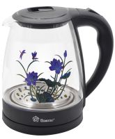 Скляний електрочайник Domotec MS-820 чорний квітка Black 2000W 2 л, чайник електричний з підсвічуванням