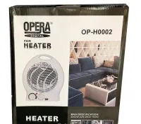 Электрический тепловентилятор Opera Digital OP-H0002 2000W дуйка 3 режима с ручкой, напольный обогреватель Опера 2000 Вт на 22 кв.м. для дома Белый