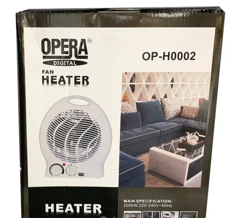 Электрический тепловентилятор Opera Digital OP-H0002 2000W дуйка 3 режима с ручкой, напольный обогреватель Опера 2000 Вт на 22 кв.м. для дома Белый