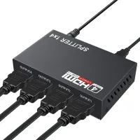 Активний HDMI розгалужувач відеосигналу Splitter 1x4 OEM на 4 HDMI порти з підтримкою 4K 2K, Чотириспрямований спліттер комутатор Чорний