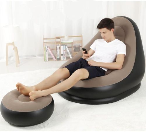 Надувний диван з пуфом Air Sofa Intex 68564, надувне велюрове крісло з пуфом SF-936