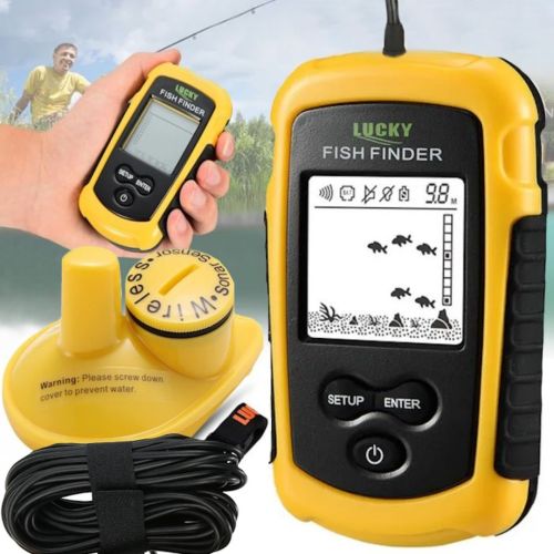 Портативний ехолот Lucky Fish Finder FFW1108 - 1 з кольоровим екраном до 100м для пошуку риби Універсальний провідний риболокатор для риболовлі Жовтий